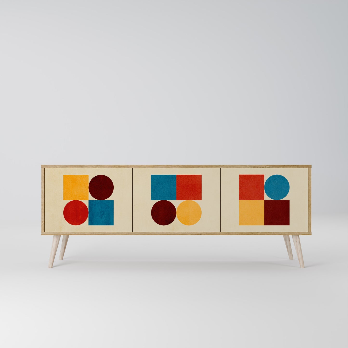 GEOMETRIC PUZZLE 3-Door TV Stand in Oak Effect