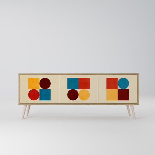 GEOMETRIC PUZZLE 3-Door TV Stand in Oak Effect