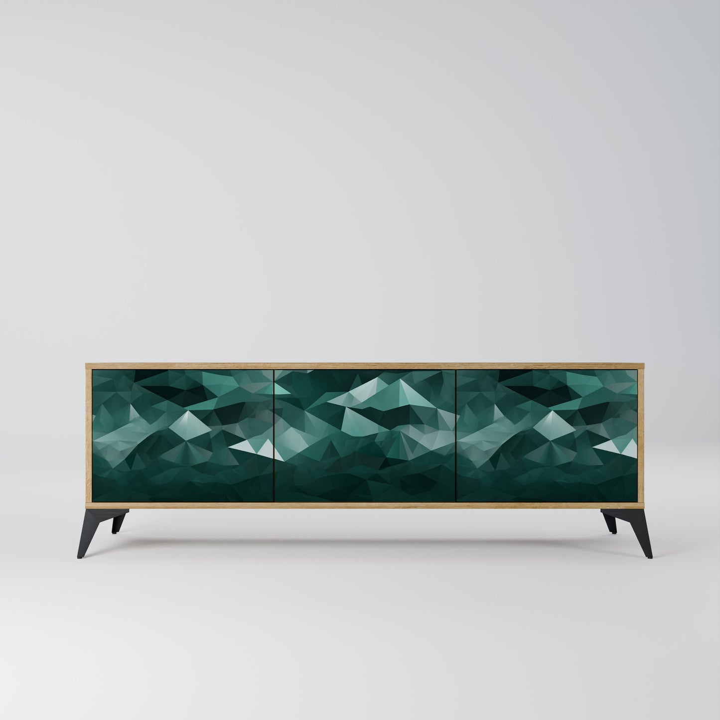 POLYGONAL FLOATING 3-Door TV Stand in Oak Effect