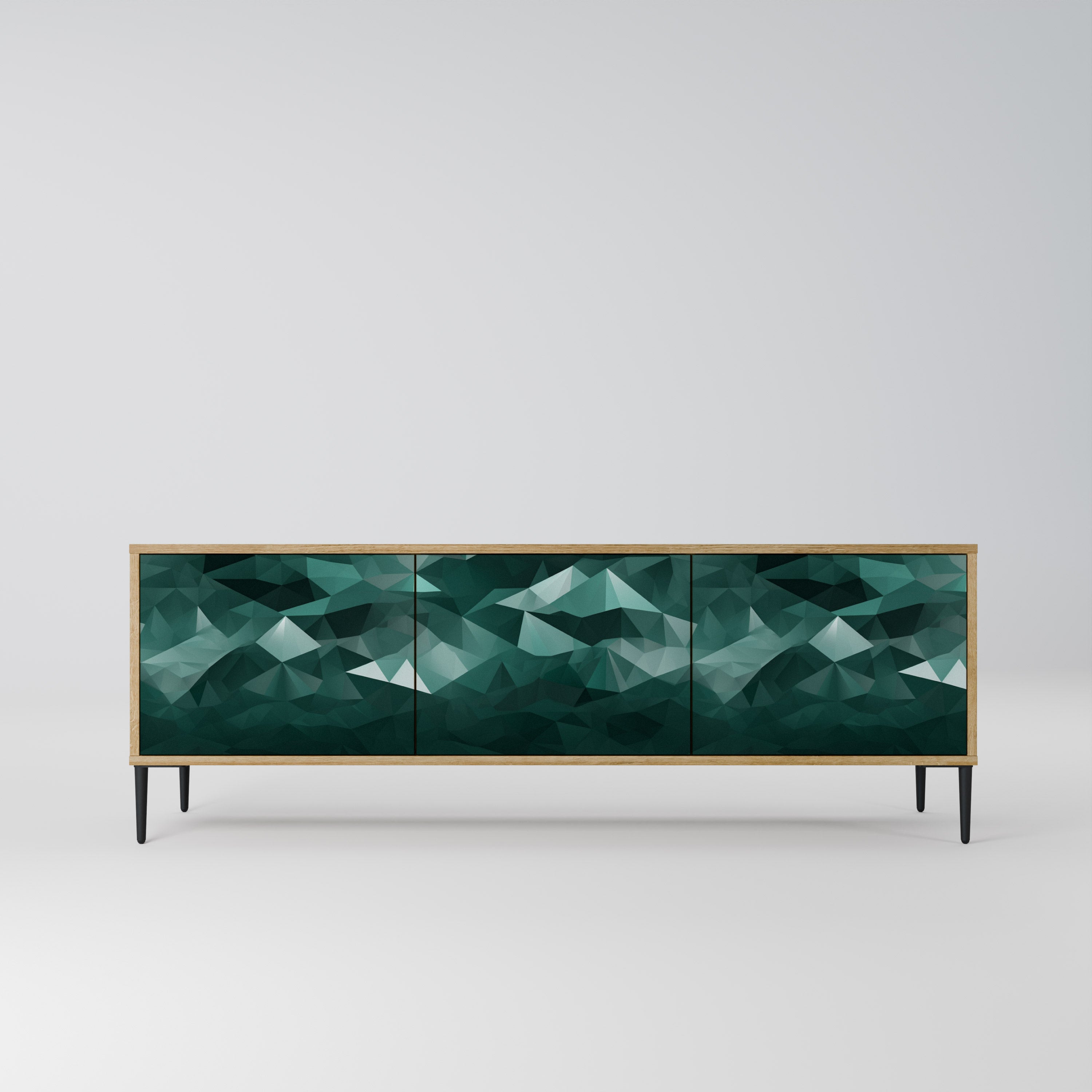POLYGONAL FLYTANDE 3-dörrars TV-bänk i ekeffekt