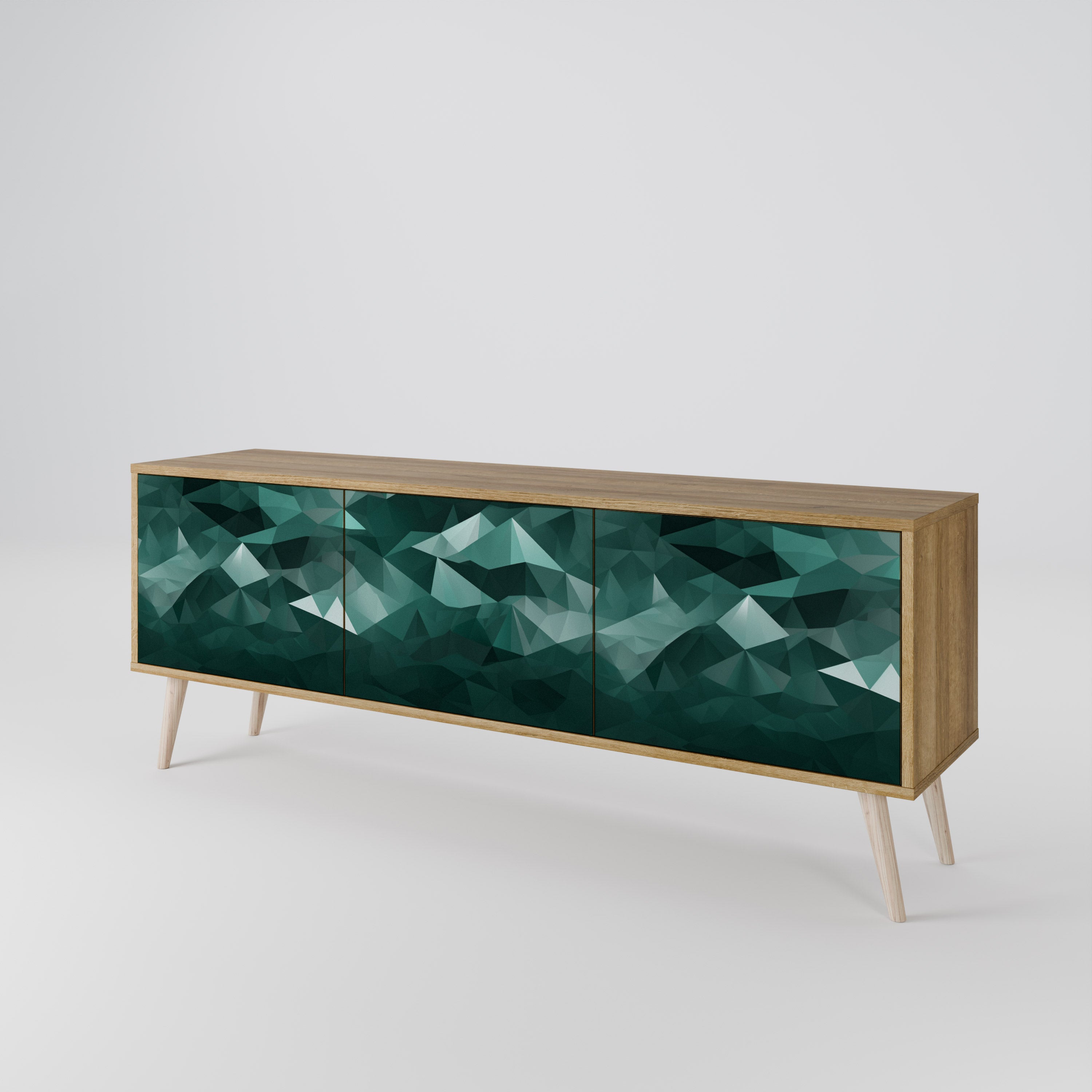POLYGONAL FLYTANDE 3-dörrars TV-bänk i ekeffekt