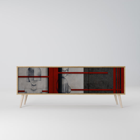GRAY FIGURES 3-Door TV Stand in Oak Effect