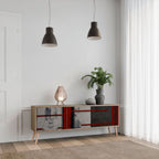 GRAY FIGURES 3-Door TV Stand in Oak Effect