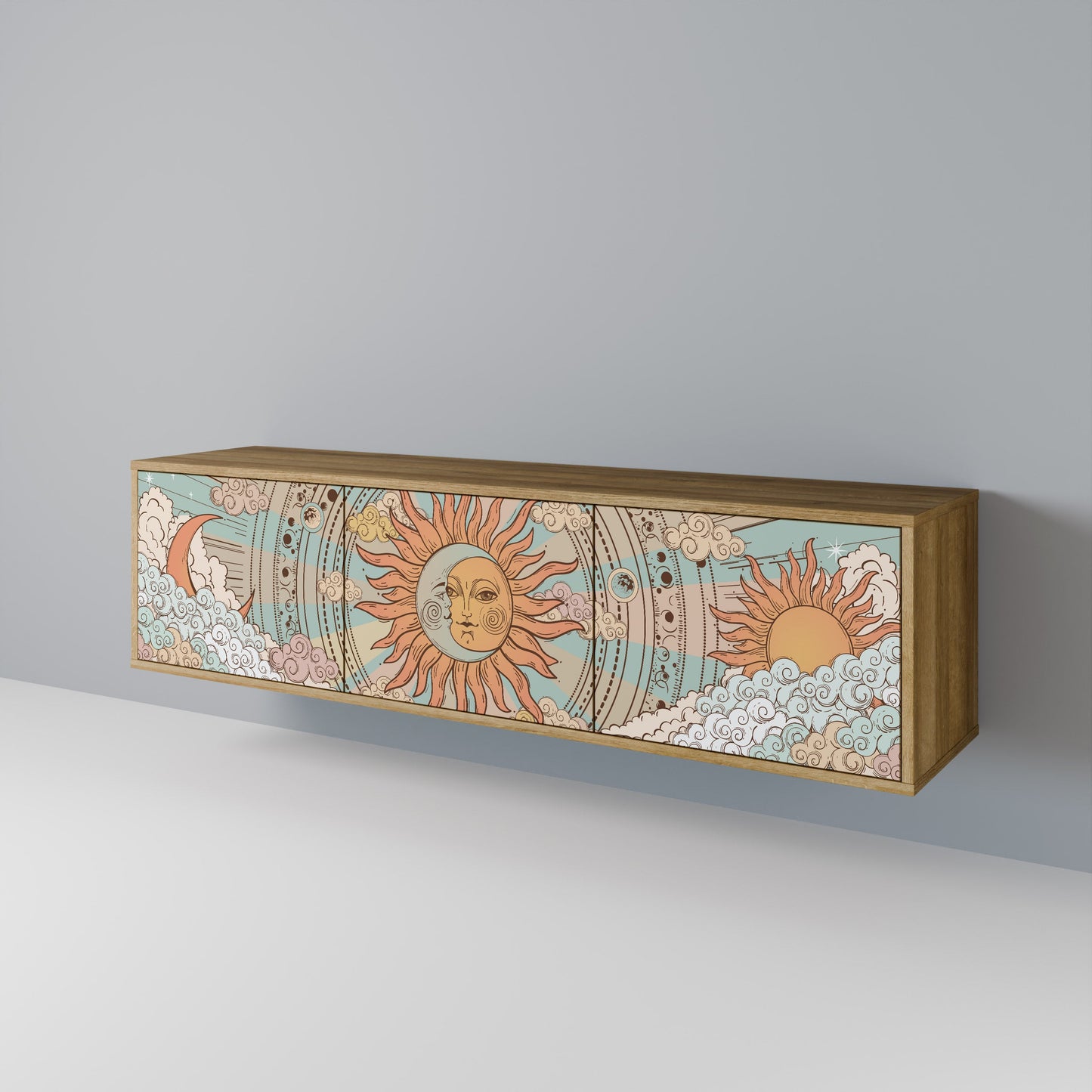 MYSTICAL STRUCTURE 3-Door TV Stand in Oak Effect