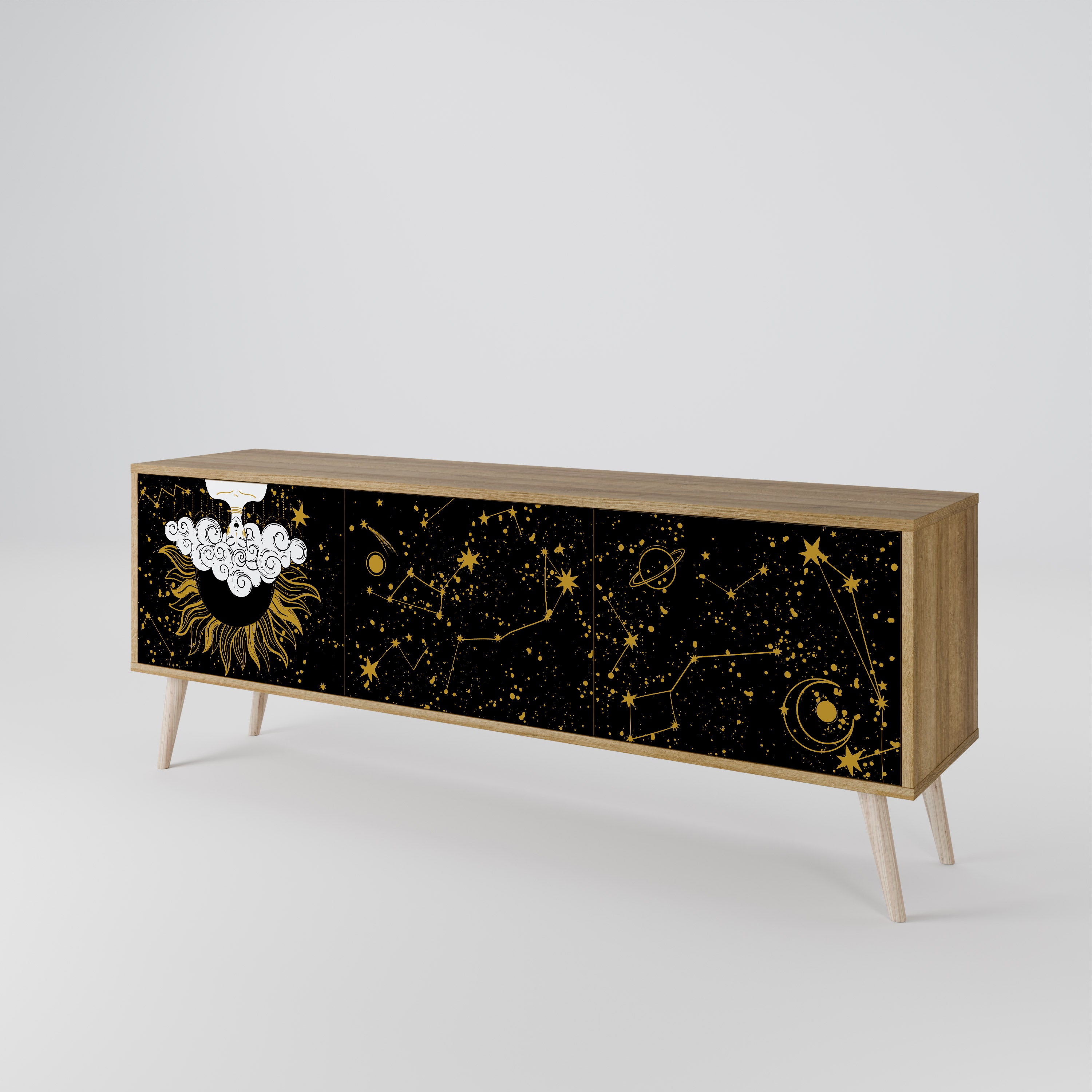 STELLAR CONSTELLATIONS 3-dörrars TV-bänk i ekeffekt