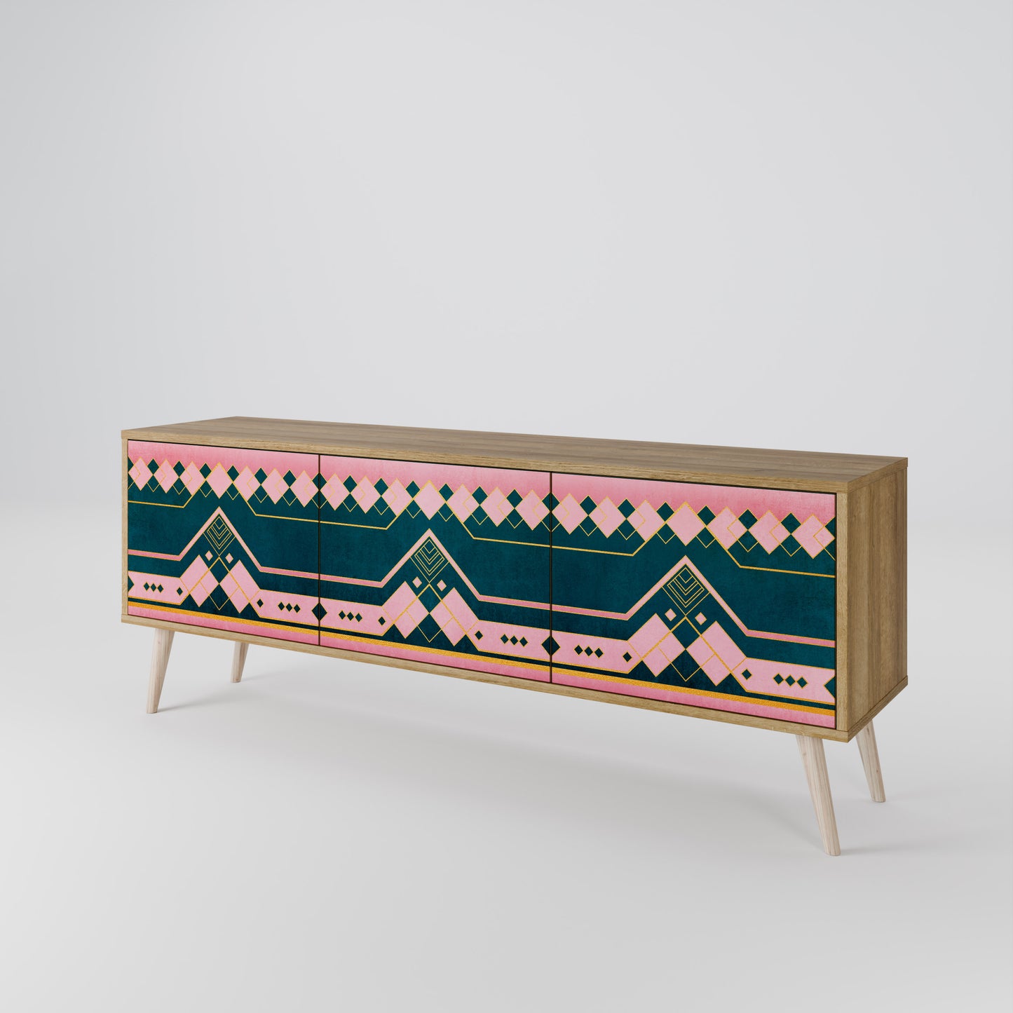ROYAL COMPOSITION 3-Door TV Stand in Oak Effect
