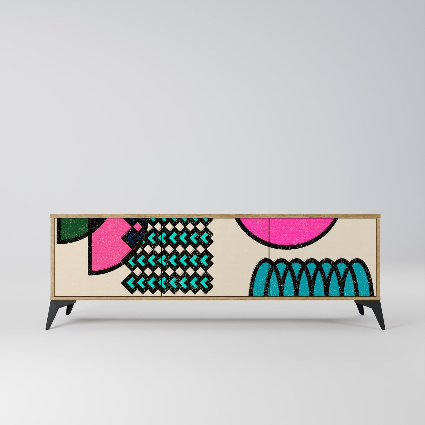 GEOMETRIC RHAPSODY 3-dörrars TV-bänk i ekeffekt