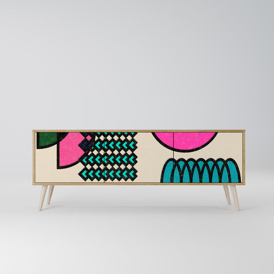 GEOMETRIC RHAPSODY 3-Door TV Stand in Oak Effect