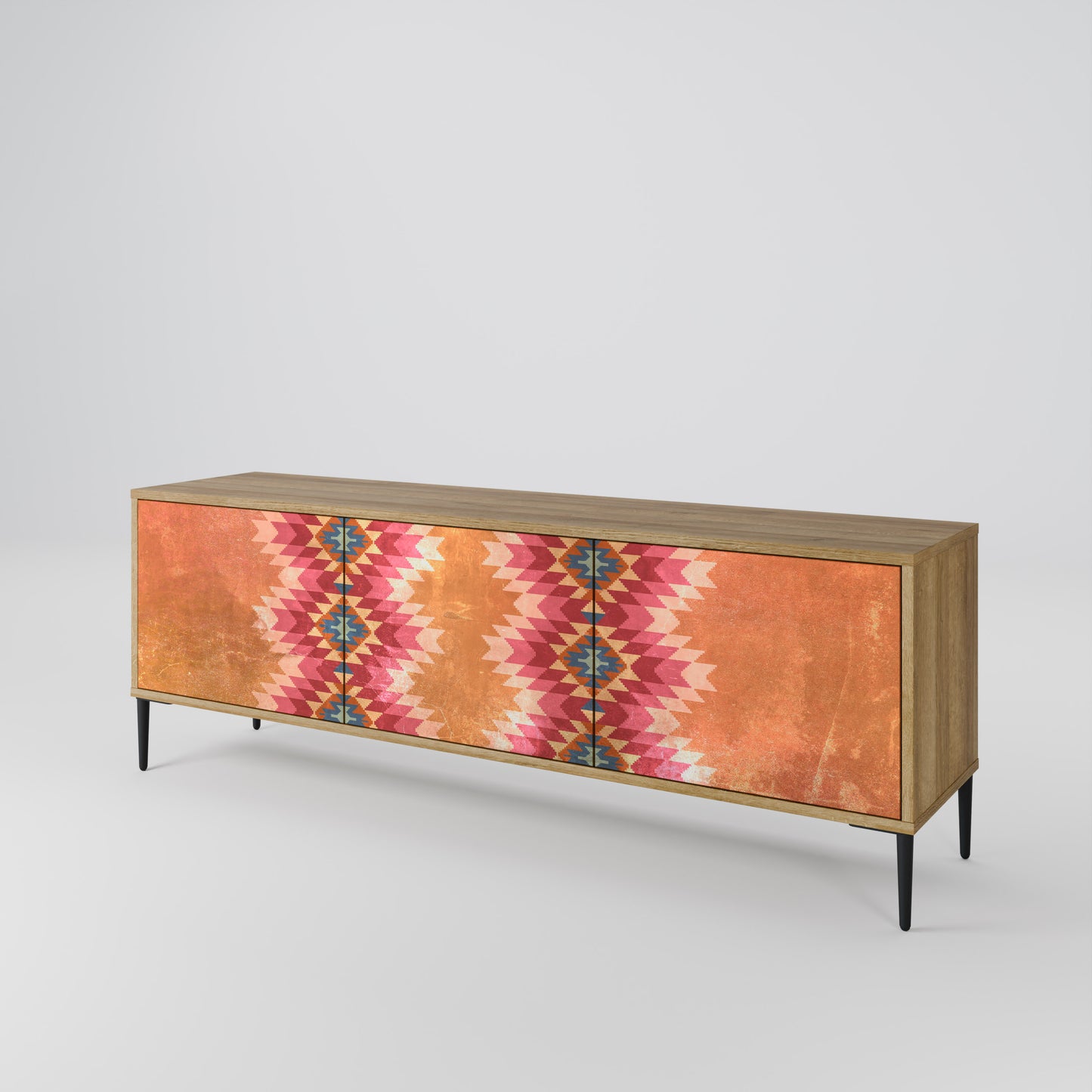 INDIAN FOLK 3-Door TV Stand in Oak Effect