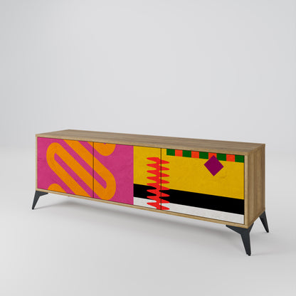 VIVID ART 3-Door TV Stand in Oak Effect