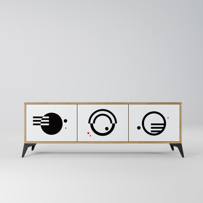 BLACK AND WHITE COMBINATION 3-Door TV Stand in Oak Effect