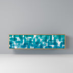 TURQUOISE RECTANGLES 3-Door TV Stand in Oak Effect