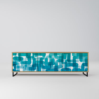 TURQUOISE RECTANGLES 3-Door TV Stand in Oak Effect