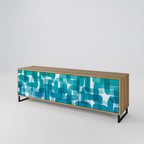 TURQUOISE RECTANGLES 3-Door TV Stand in Oak Effect