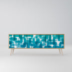 TURQUOISE RECTANGLES 3-Door TV Stand in Oak Effect