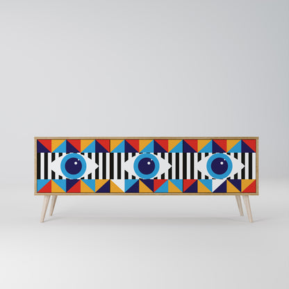 ABSTRACTION AND GEOMETRY 3-Door TV Stand in Oak Effect