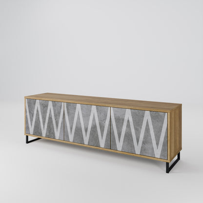 SOLID ZIG ZAG 3-Door TV Stand in Oak Effect