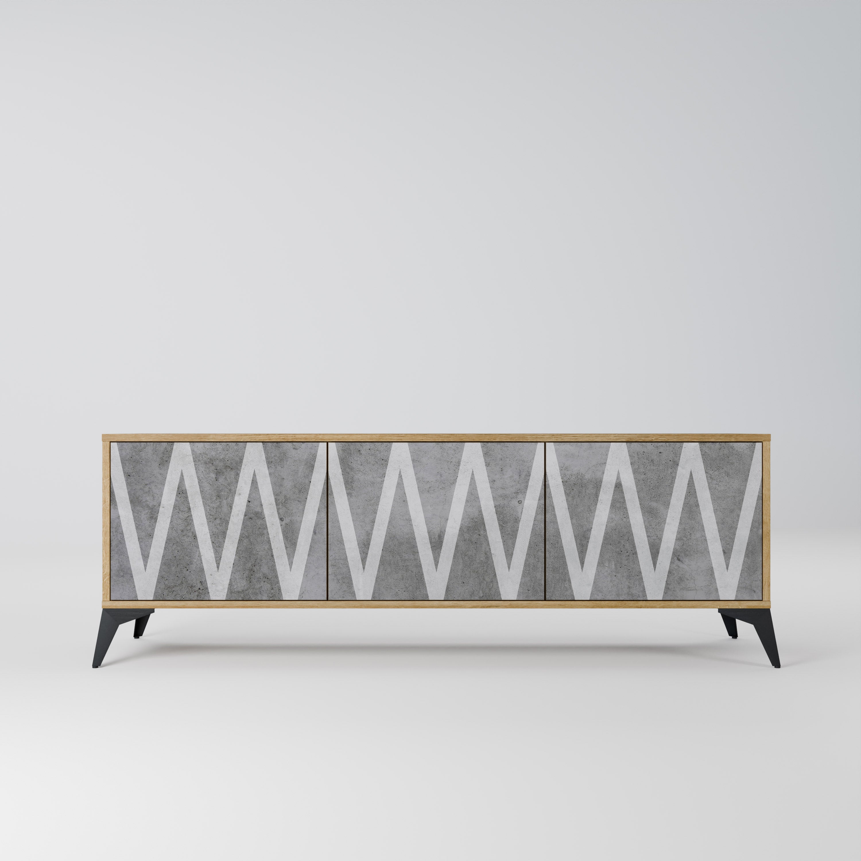 SOLID ZIG ZAG 3-dörrars TV-bänk i ekeffekt