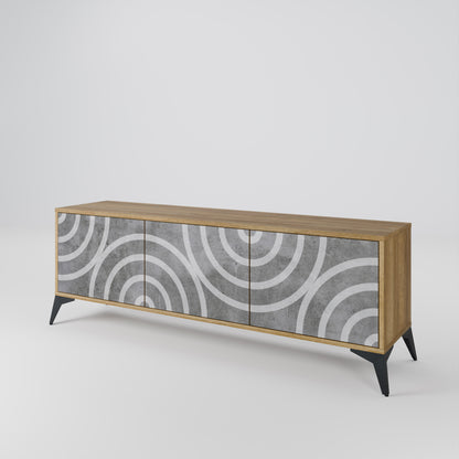 CIRCLE CONCRETE 3-Door TV Stand in Oak Effect