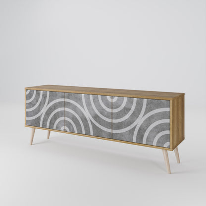 CIRCLE CONCRETE 3-Door TV Stand in Oak Effect