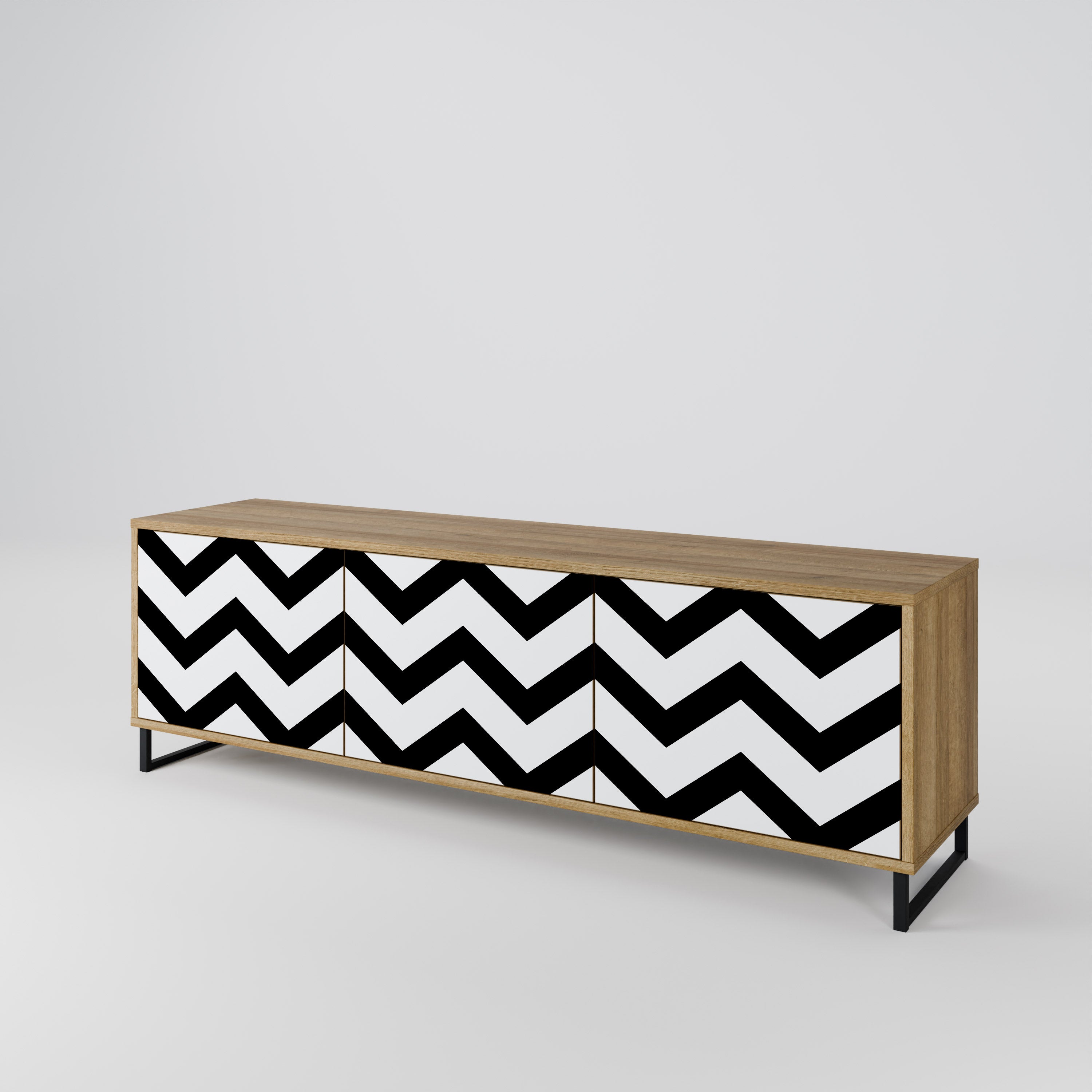 CLASSIC ZIG ZAG 3-dörrars TV-bänk i ekeffekt
