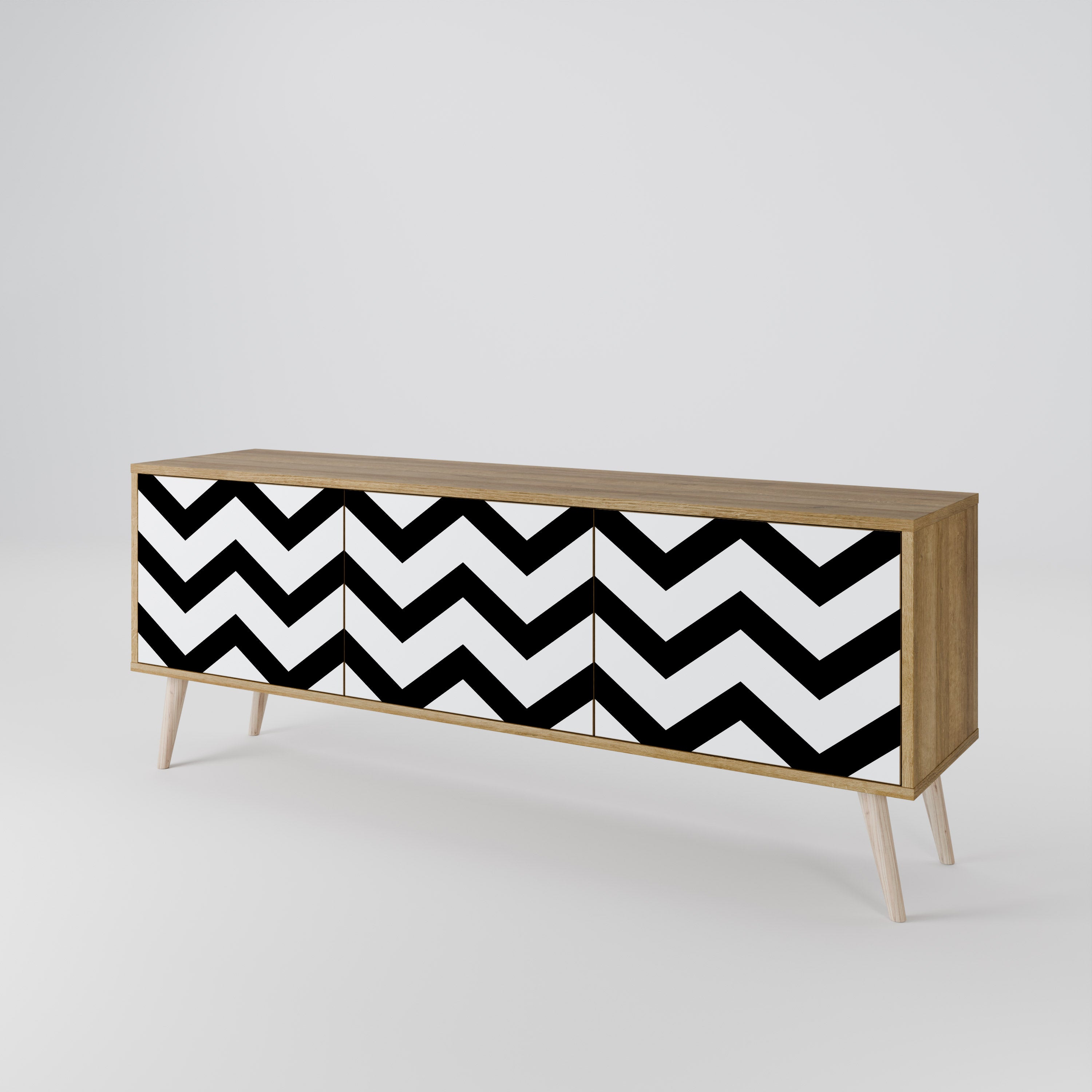 CLASSIC ZIG ZAG 3-dörrars TV-bänk i ekeffekt
