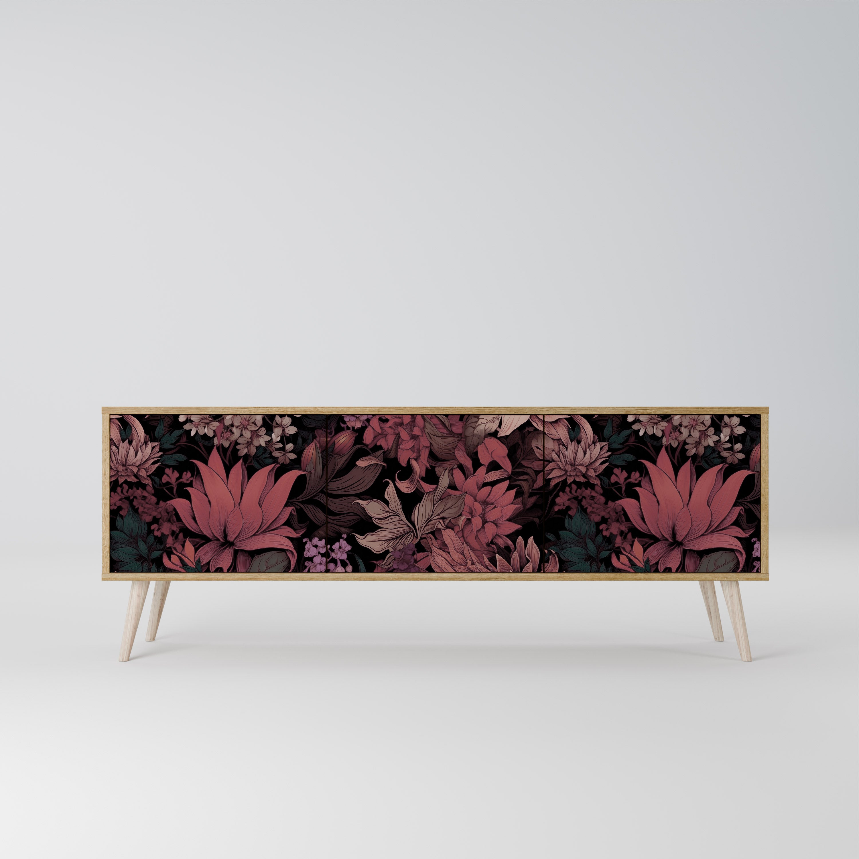 FLORAL WHISPER 3-dörrars TV-bänk i ekeffekt