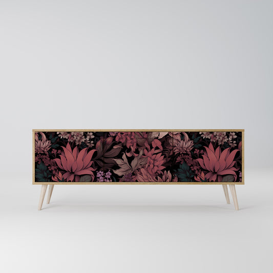 FLORAL WHISPER 3-Door TV Stand in Oak Effect