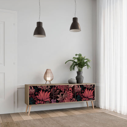 FLORAL WHISPER 3-Door TV Stand in Oak Effect
