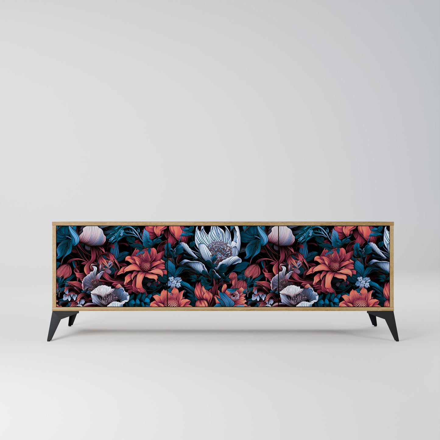 ETHEREAL BLOSSOMS 3-Door TV Stand in Oak Effect