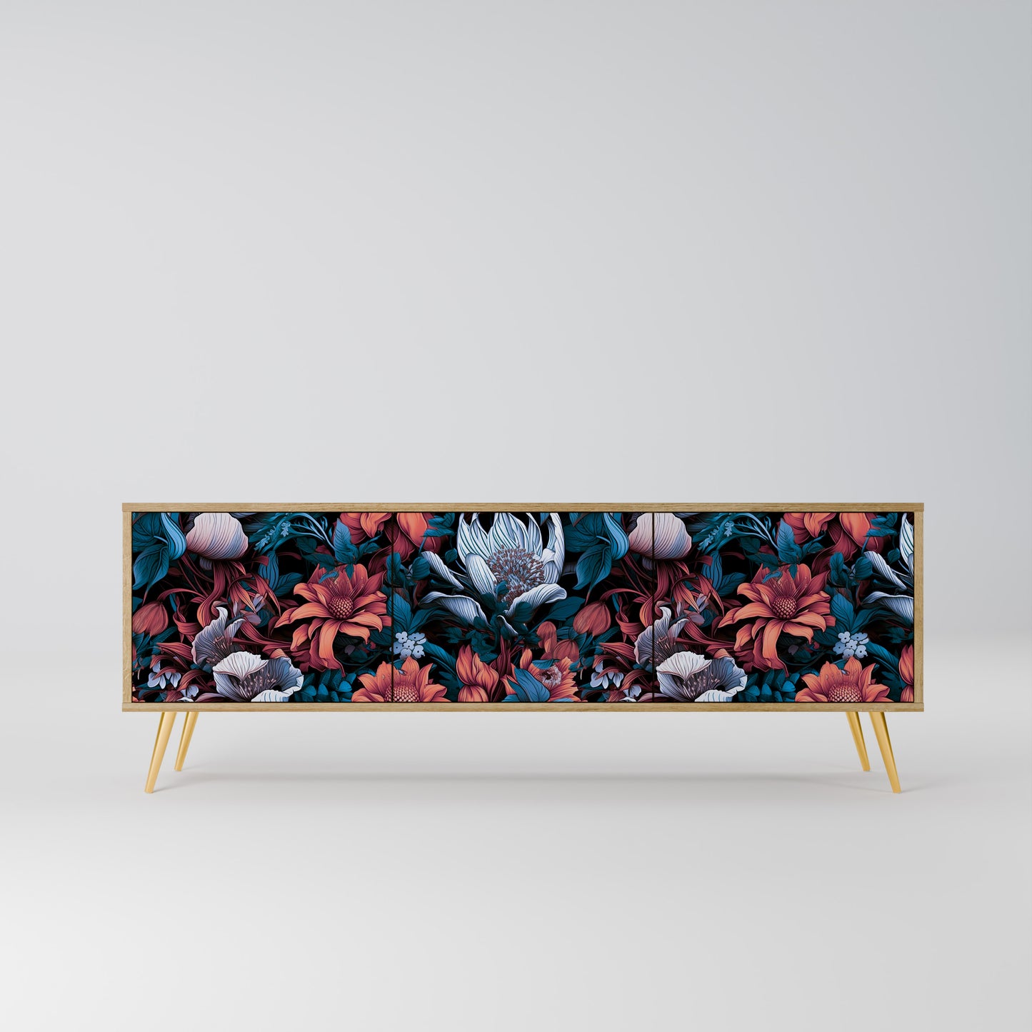 ETHEREAL BLOSSOMS 3-Door TV Stand in Oak Effect