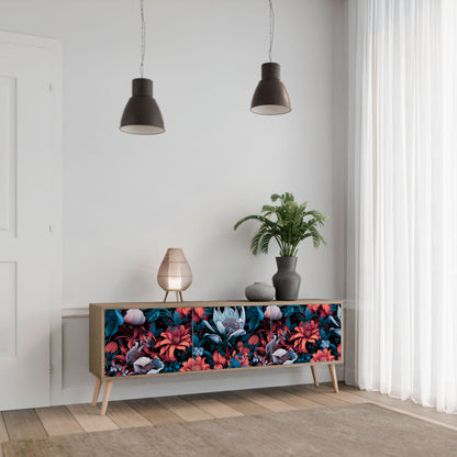 ETHEREAL BLOSSOMS 3-Door TV Stand in Oak Effect