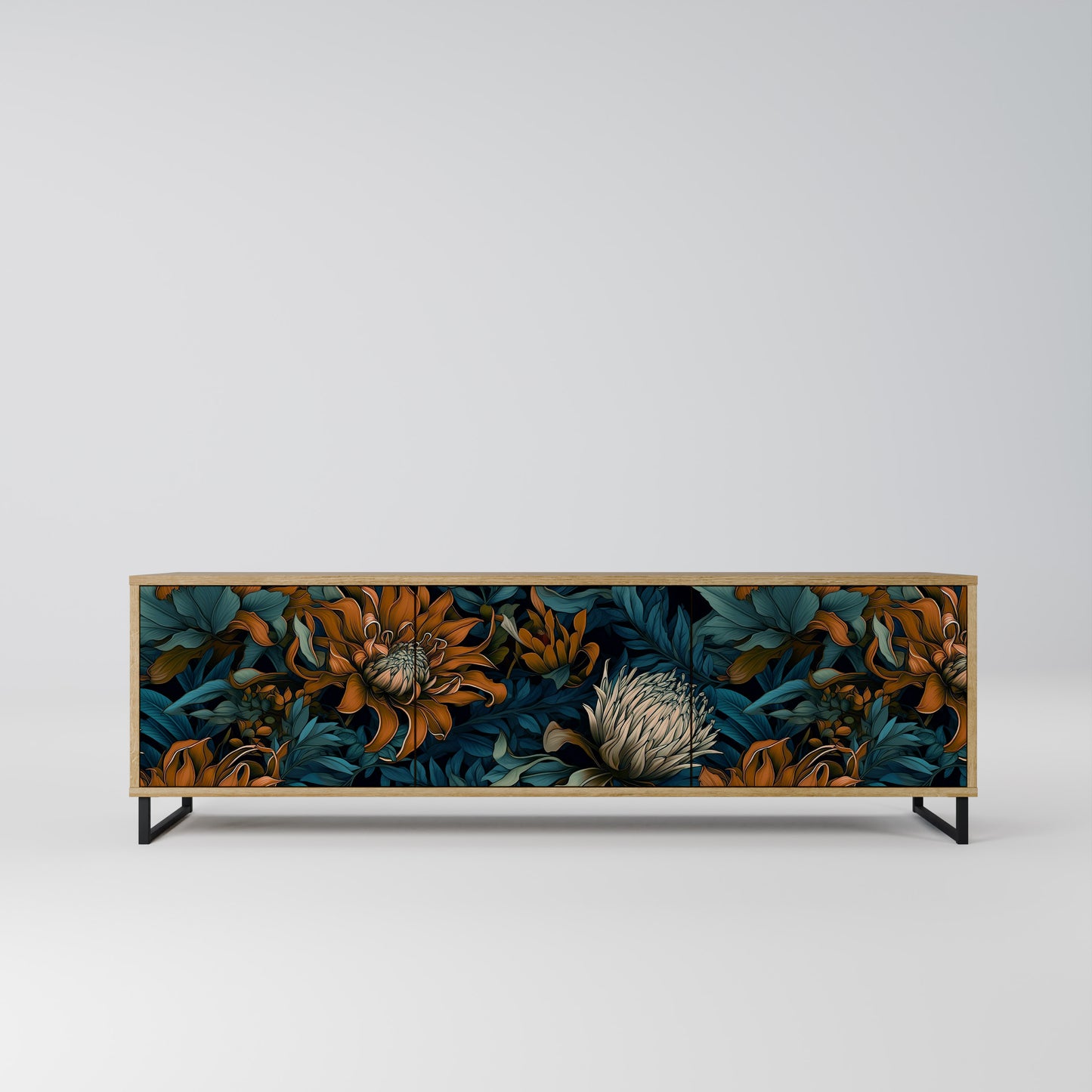 MORNING BLOOM 3-Door TV Stand in Oak Effect