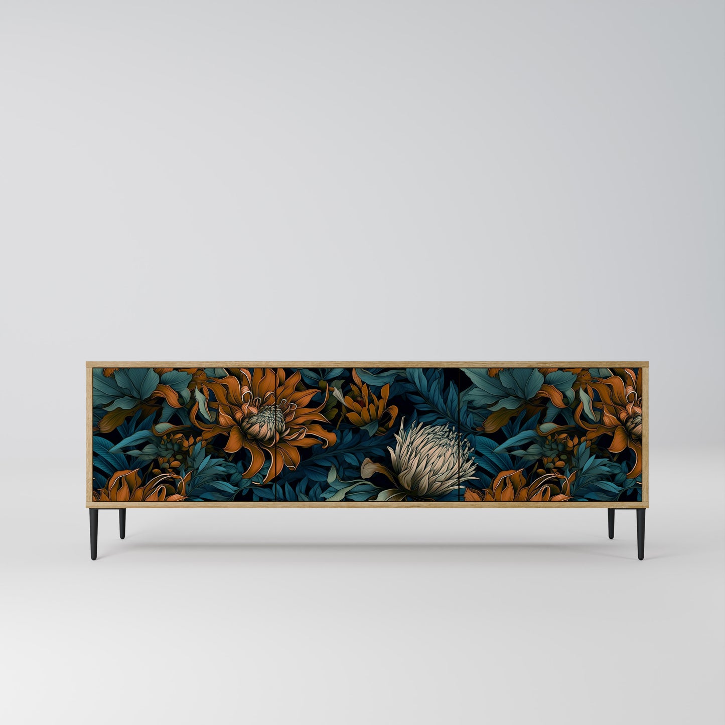 MORNING BLOOM 3-Door TV Stand in Oak Effect