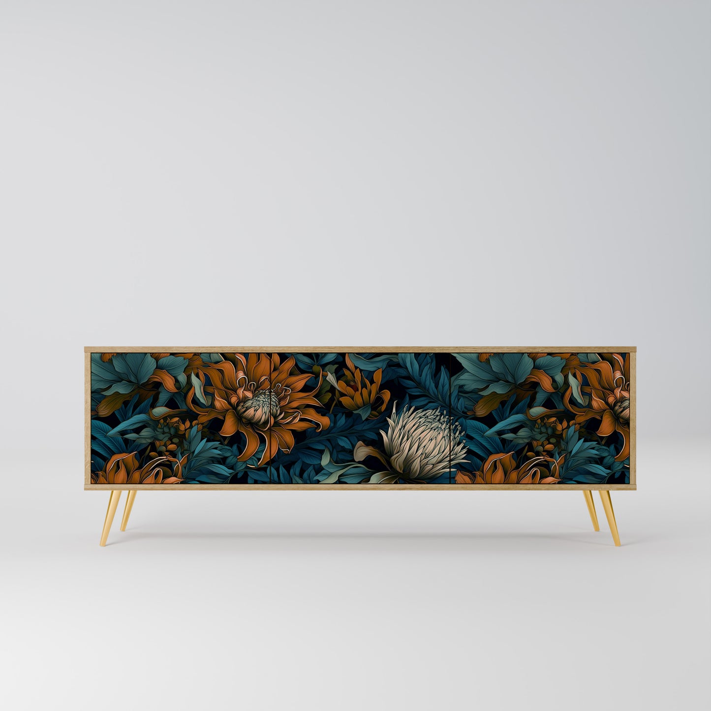 MORNING BLOOM 3-Door TV Stand in Oak Effect