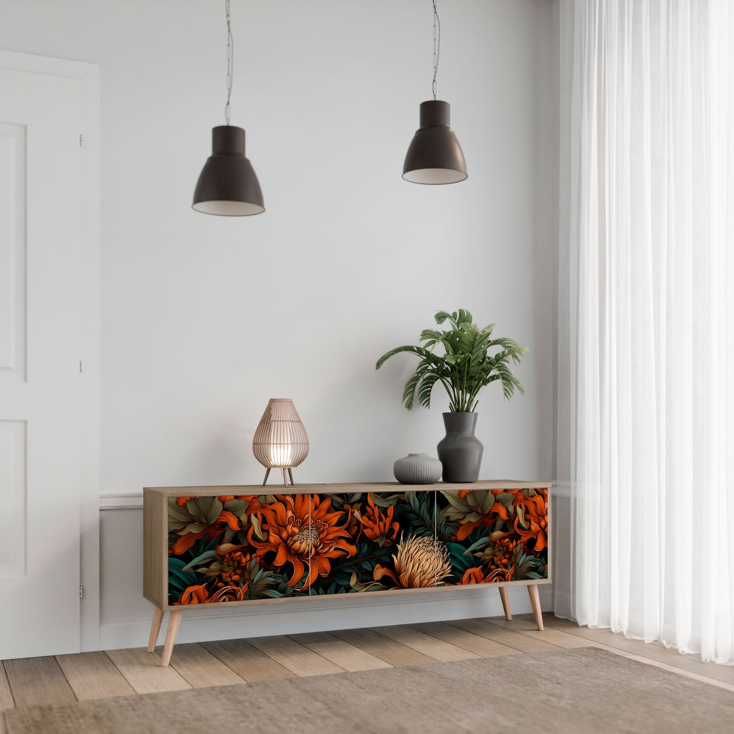 DAWN BLOOM 3-Door TV Stand in Oak Effect