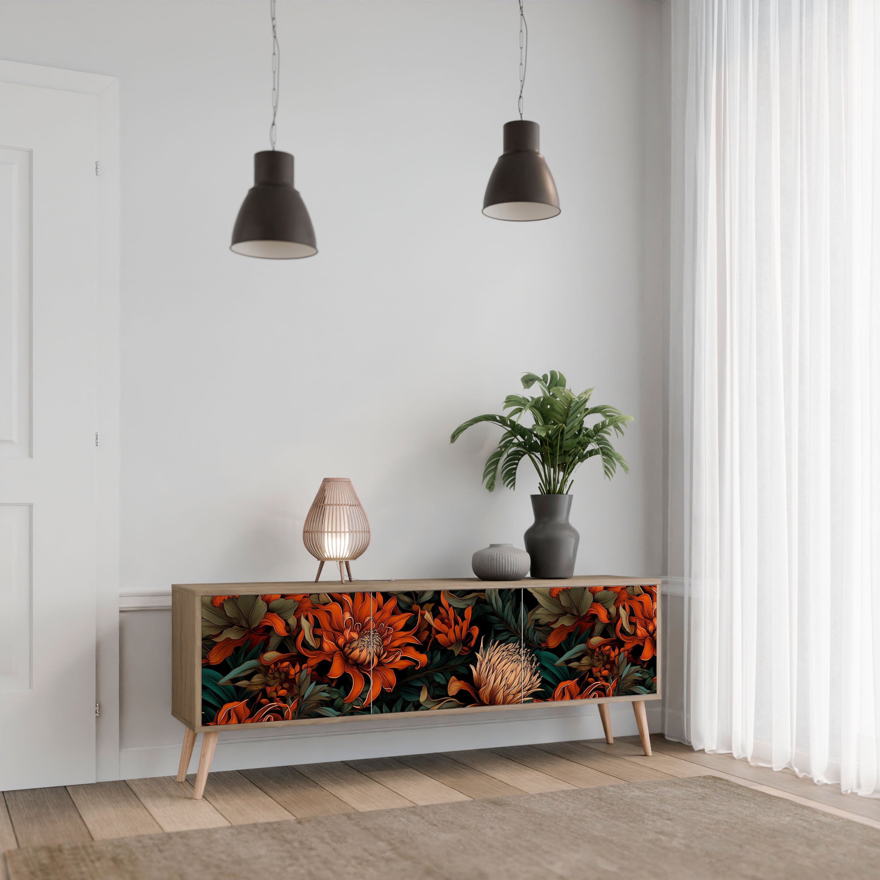 DAWN BLOOM 3-dörrars TV-bänk i ekeffekt