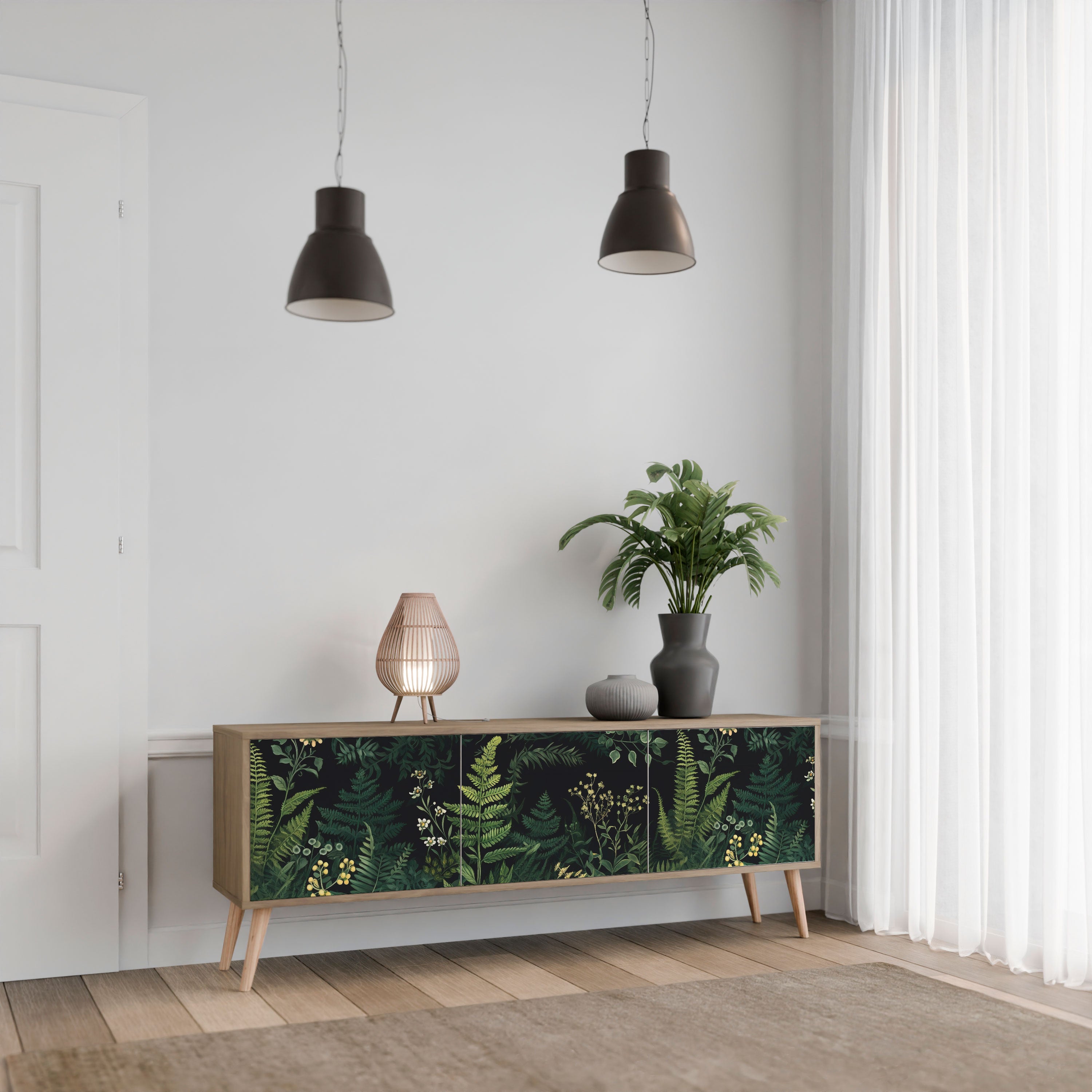 FERN FLOWERS 3-dörrars TV-bänk i ekeffekt