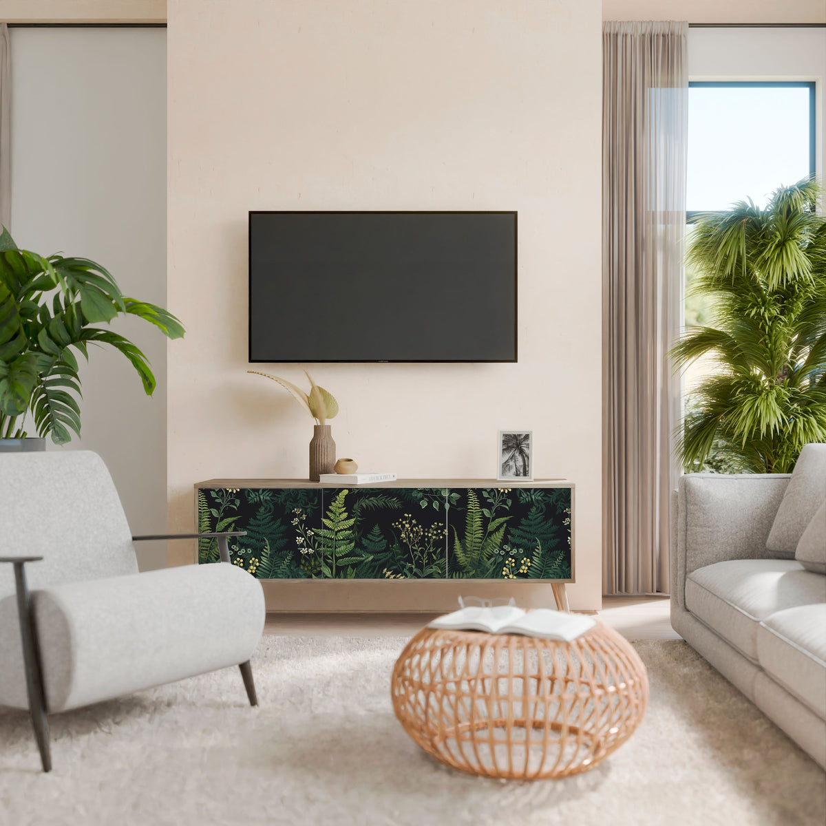 FERN FLOWERS TV-bänk med 3 dörrar
