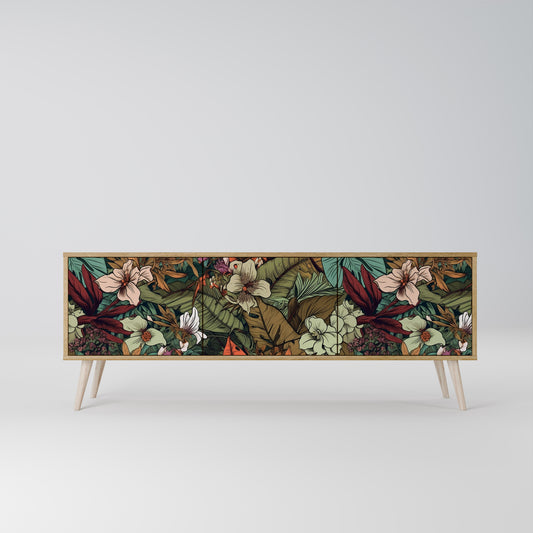 BOTANICAL EMERGENCE 3-Door TV Stand in Oak Effect