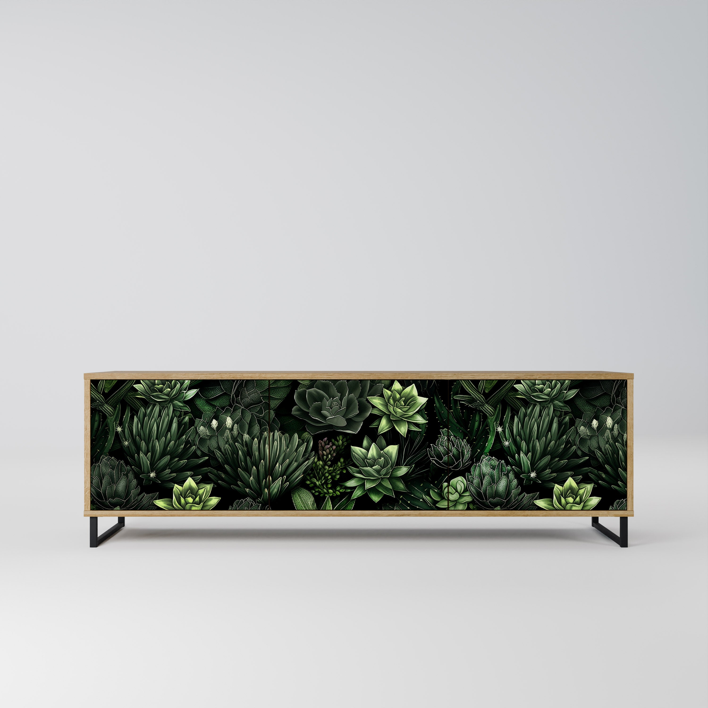 SUCCULENT JUNGLE 3-dörrars TV-bänk i ekeffekt