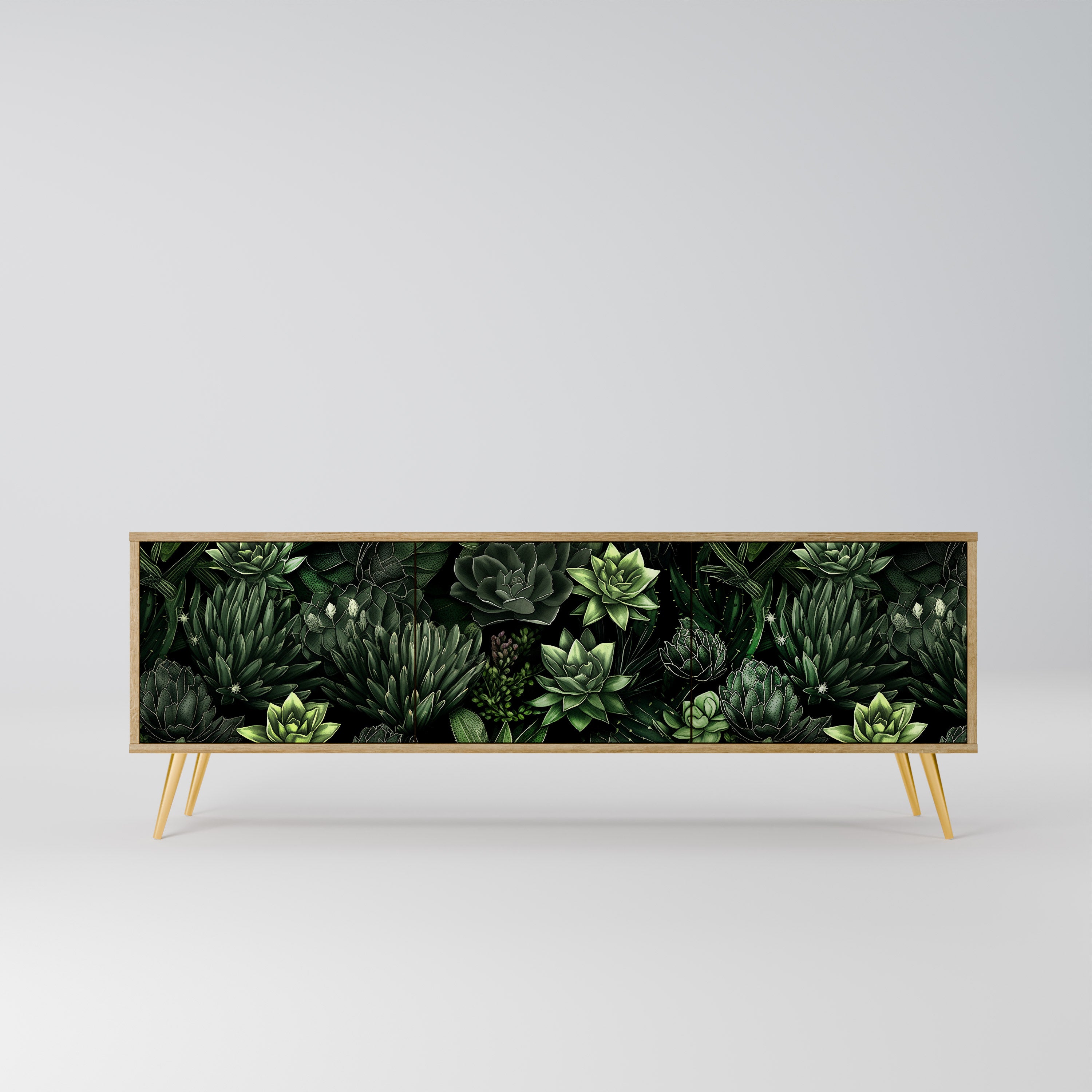 SUCCULENT JUNGLE 3-dörrars TV-bänk i ekeffekt