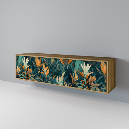FLORAL SERENITY 3-dörrars TV-bänk i ekeffekt