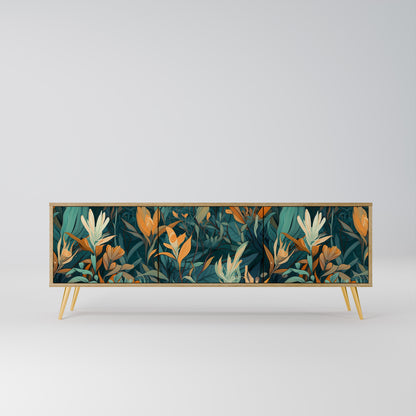 FLORAL SERENITY 3-Door TV Stand in Oak Effect