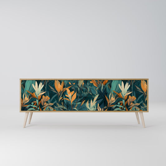 FLORAL SERENITY 3-Door TV Stand in Oak Effect