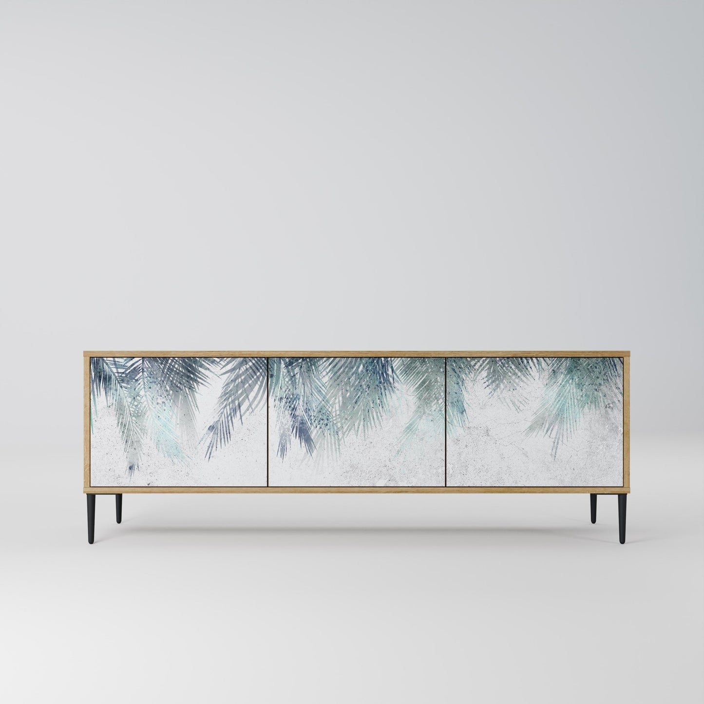 PALM VEIL TV-bänk med 3 dörrar i ekeffekt