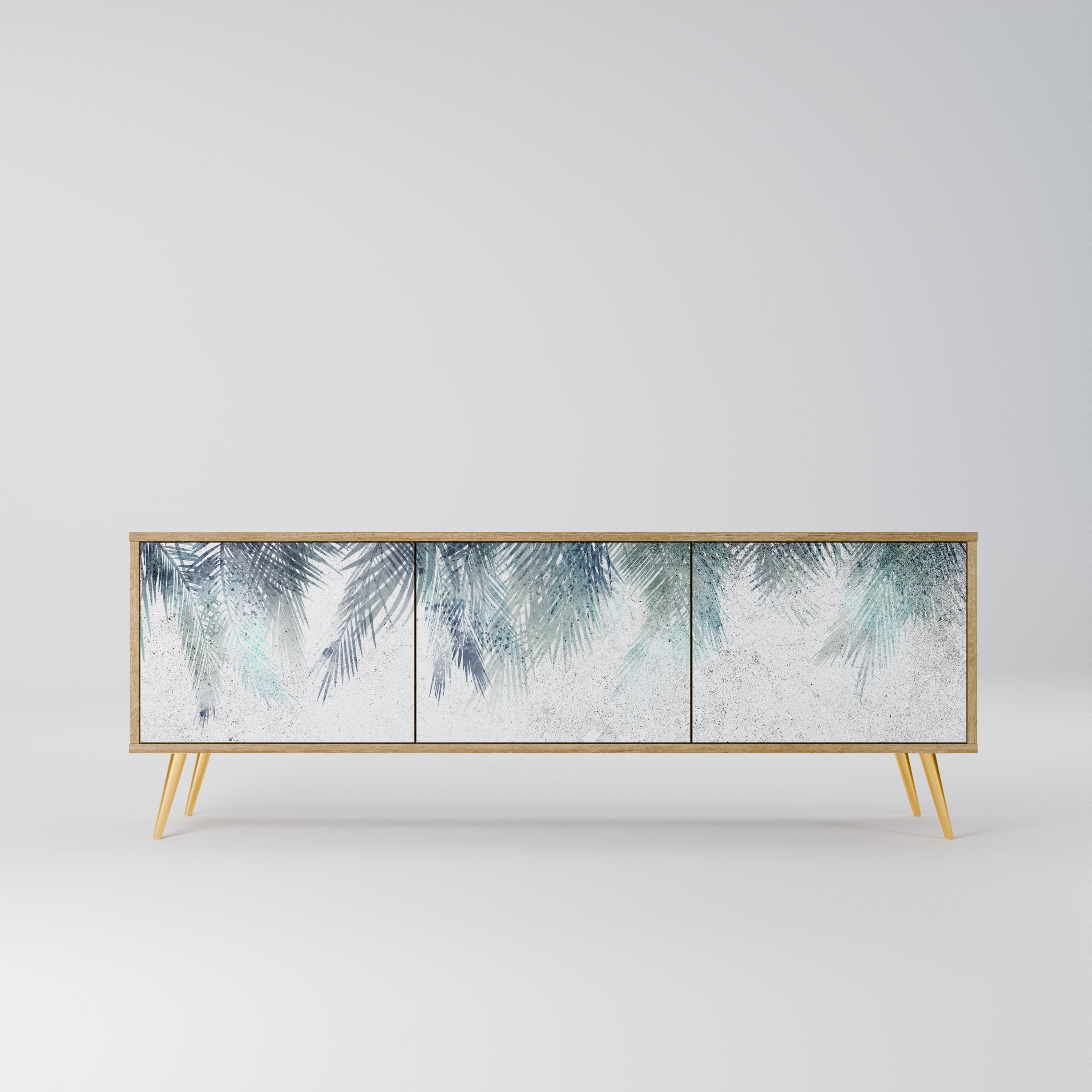 PALM VEIL TV-bänk med 3 dörrar i ekeffekt