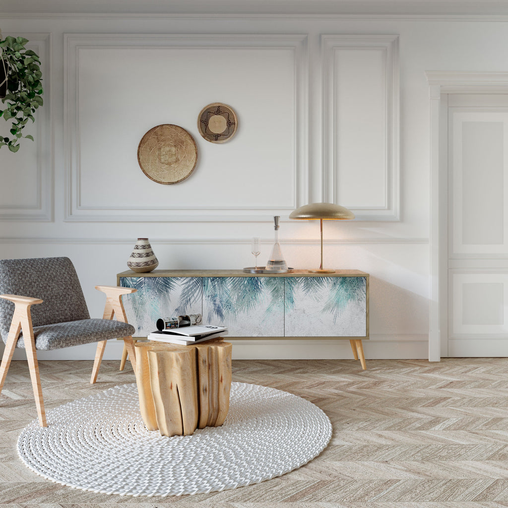 PALM VEIL TV-bänk med 3 dörrar i ekeffekt