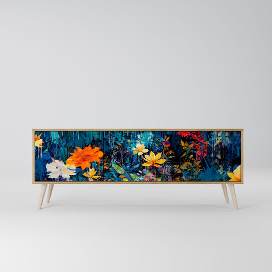 MIDNIGHT BLOSSOM 3-Door TV Stand in Oak Effect