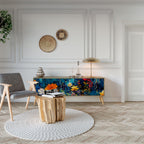 MIDNIGHT BLOSSOM 3-Door TV Stand in Oak Effect